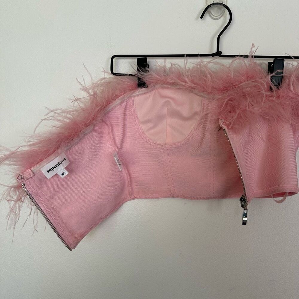 Superdown Ramona Feather Trim Bustier Top in Blush Pink - Picture 6 of 11